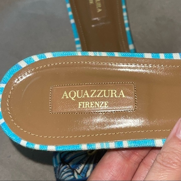 AQUAZZURA Mykonos Shell-Print Slide Sandals Blue Pattern Bright Travel Slides 41 - Picture 9 of 12